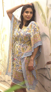 Yellow and blue floral kaftan